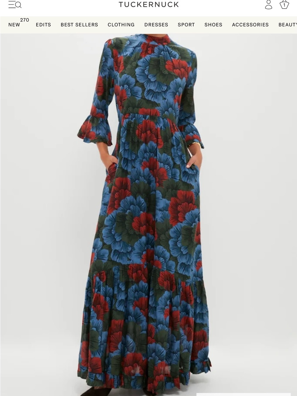 Oliphant High Neck Bell Maxi Dress - Madrid Blue, XS, NWT